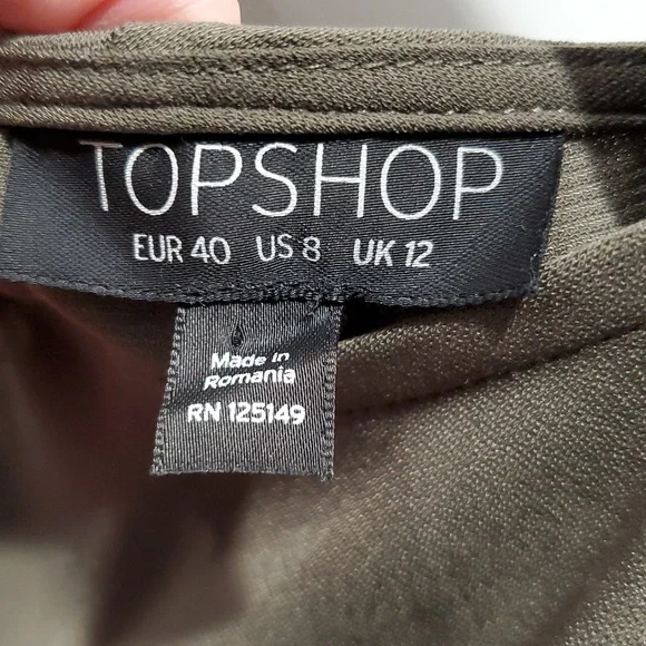Topshop 8 olive blouse peek-a-boo bust and back bell sleeves zip button closure - Picture 2 of 8